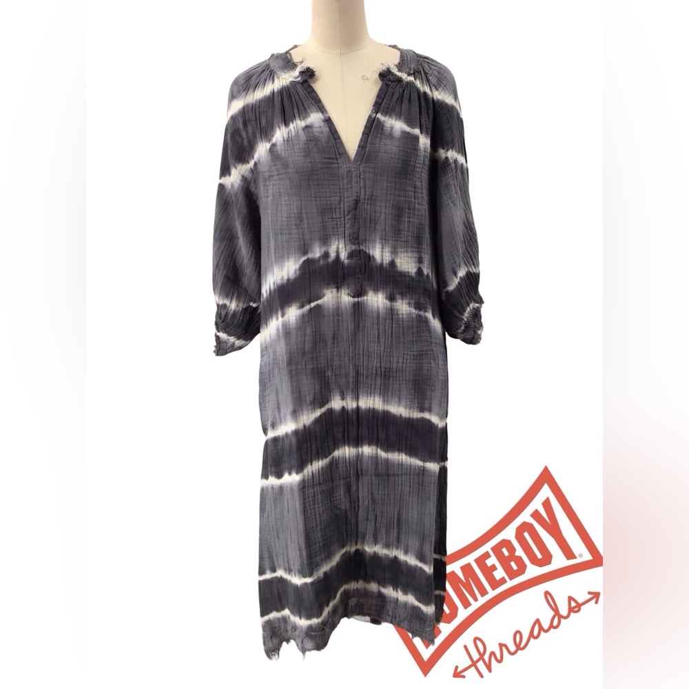 Ocean+ Main Grey Halo Print Gauze Dress with pockets